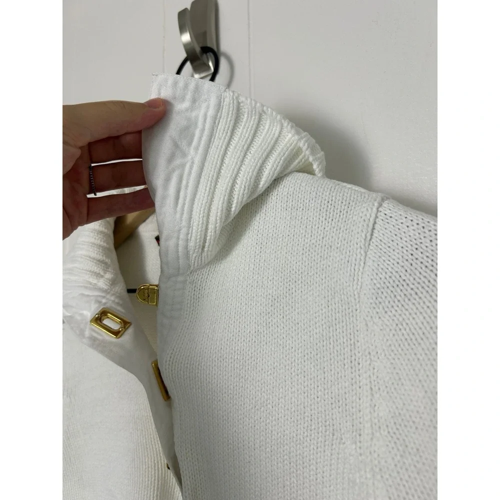 Lauren Ralph Lauren Sweater XS White Cotton Gold Hardware old‎ money equestrian
